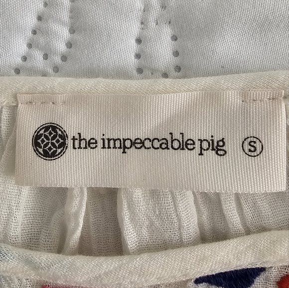 Impeccable Pig Embroidered Top with Pom Pom Side Waist Ties - Picture 12 of 14